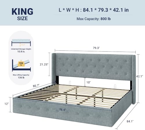 Allewie King Size Lift Up Storage Button-Tufted Bed Frame Blue Grey - Image 2