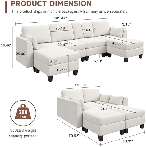 Mangodan Modular Sectional Sofa, 6 Seat Modular Sleeper Sofa Couch - Image 3