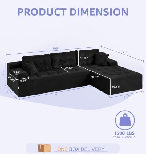 Hobestluk Boneless Couches Modular Sectional Sofa L-Shape Oversized Chaise - Image 2