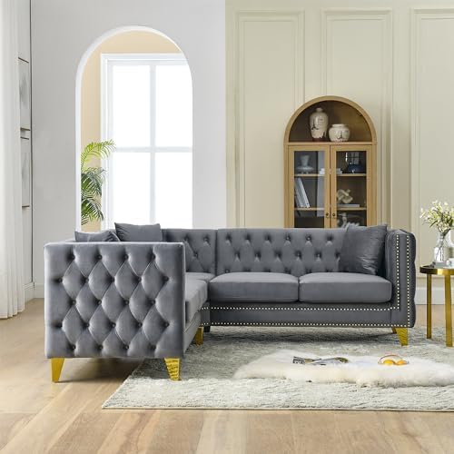 82.2" Oversized L-Shaped Corner Velvet Couch, Heavy Duty Solid Wood Frame and - Image 3