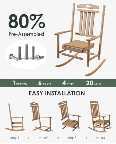Outdoor Rocking Chair Set of 4, All-Weather Resistant Poly Lumber Rocker Chair - Image 3