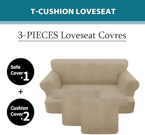 T Cushion Loveseat Slipcover 3 Pieces Sofa Covers - Image 3