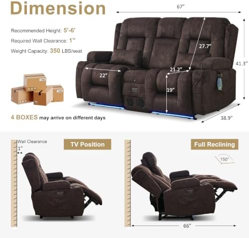 URRED Power Loveseat Recliner Sofa - Image 3