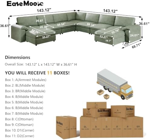EASE MOOSE Modular Sectional Sofa, U Shaped Leather Sectional Couch - Image 2