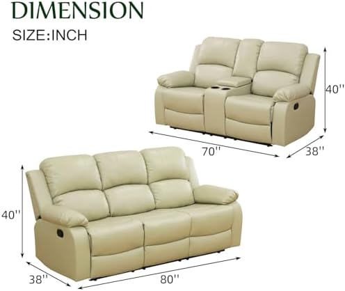 2 Pieces Leather Recliner Sofa Set，Recliner Sofa and Loveseat Sets - Image 2