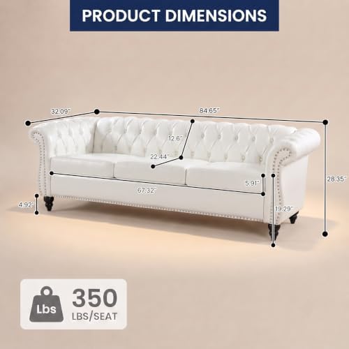 3 Seat Chesterfield Sofa, Faux Leather Couch - Image 2