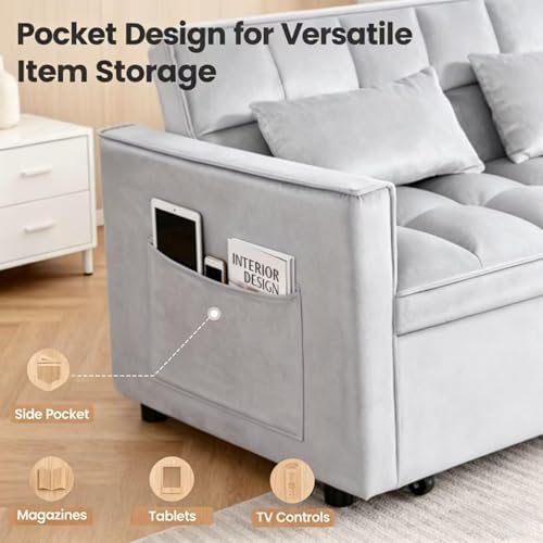 NicBex Sleeper Sofa Bed with Adjustable Backrest & Side Pockets - Image 3