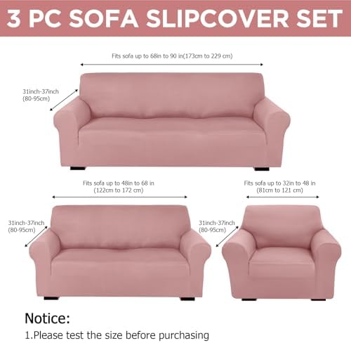 Peryiter 3 Pcs Couch and Loveseat Sofa Covers, Light Pink, Milk Silk - Image 2