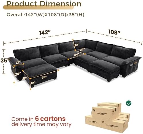 Large J-Shaped Modular Sectional Sofa, 9 Seater Cloud Couch - Image 2