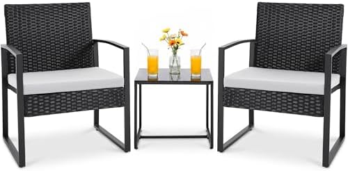 Flamaker 3 Pieces Patio Furniture Set Outdoor Wicker Bistro Chair by Flamaker