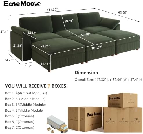 EASE MOOSE Oversized Green Sectional Modular Sofa, Modular Sleeper Couch - Image 2
