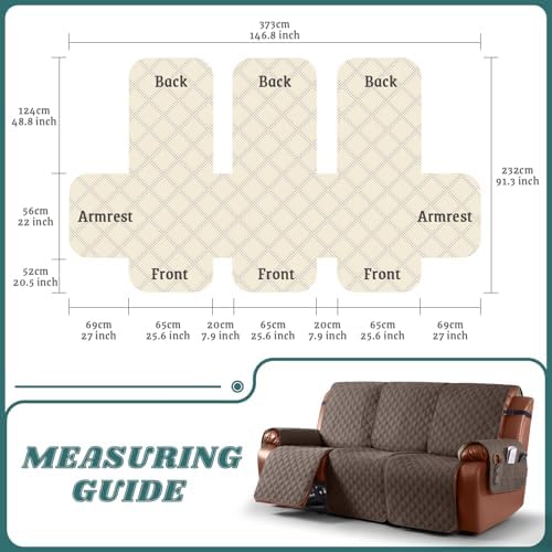 Ruaozz Waterproof Recliner Couch Covers, Non-Slip Sofa SlipCover, 3 Seater - Image 2