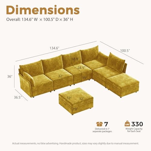 ABCASA 134.6" Oversized Modular Sectional Sofa, Large 7 Seater L Shaped Couch - Image 2