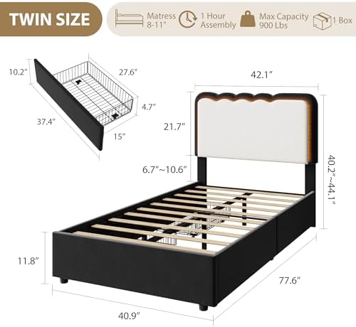 IDEALHOUSE Twin LED Bed, 2 Drawer Trundle - Image 2