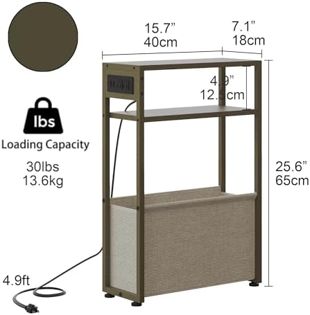 Leomonio Green Side Table with Charging Station, Slim End Tables with Linen - Image 2