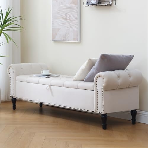 Velvet Storage Bench 67 Inch Upholstered Tufted Ottoman Bench - Image 3