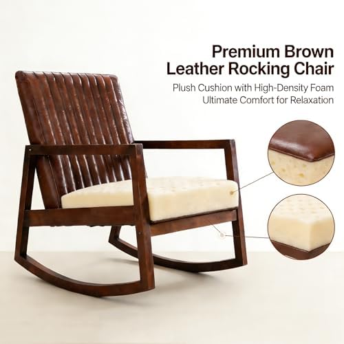VESCASA Brown Leather Rocking Chair Set of 2 Mid-Century Modern - Image 5