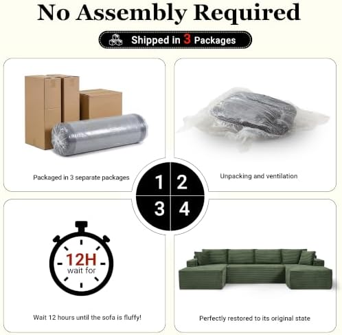 134 inch Boneless Couch, U-Shaped Modular Sectional Sleeper Sofa - Image 5