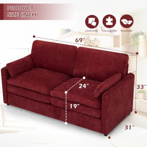 69” Chenille Love seat Sofa w/Arm Pillows - Image 2