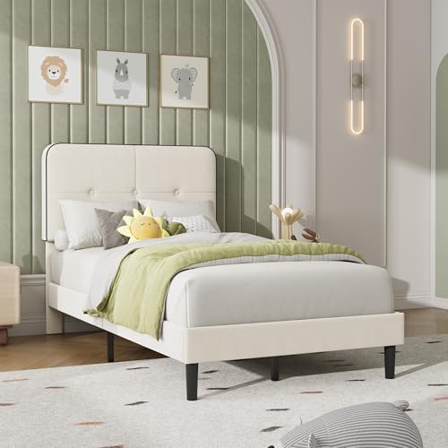 Garvee Twin Bed Frame, Velvet Upholstered Platform Bed Frames - Image 4