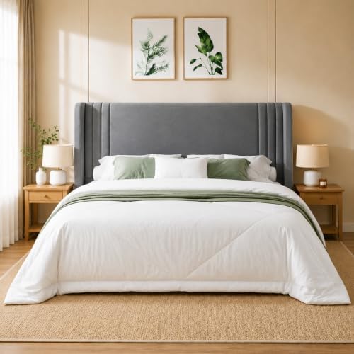 Allewie King Size Velvet Platform Bed Frame, Tall Wingback Headboard by Allewie