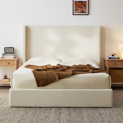 King Boucle Bed Frame with 52.3" Tall Headboard by OFLILAK