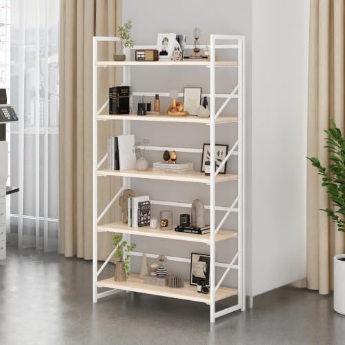 JSB 5 Tier No Assembly Folding Bookshelf, 30.7" Wide Foldable Storage Bookcase - Image 2