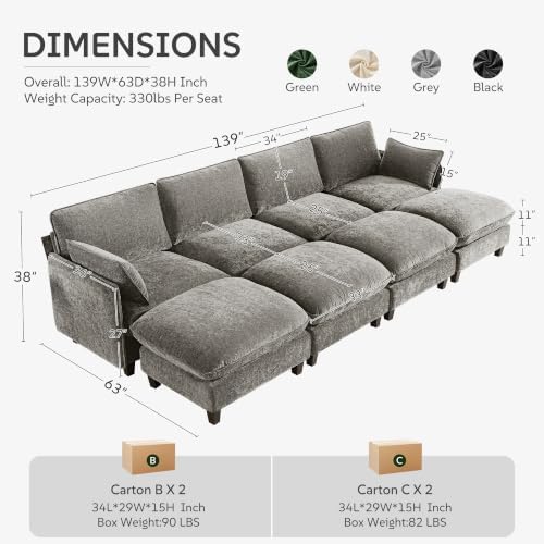 Ihanherry 139" Sleeper Sofa, Modular Sectional Sofa，Oversized Cloud Sofa - Image 2
