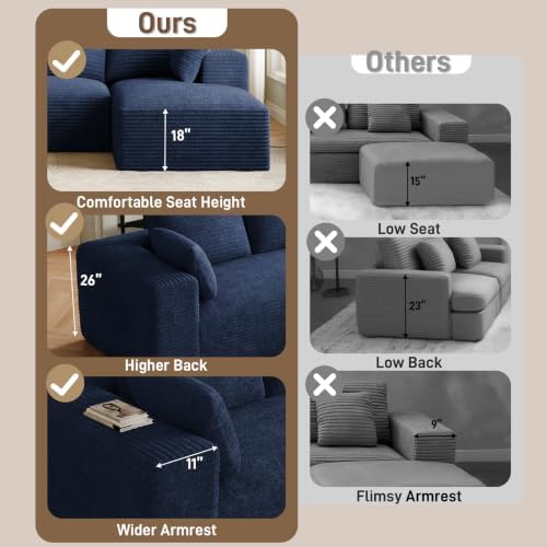 ONEMMLION 107" L-Shaped Cloud Boneless Couch Sofa - Image 6
