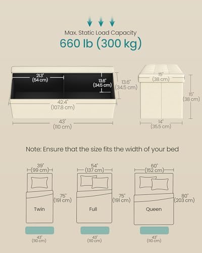 SONGMICS 43.3 Inches Folding Storage Ottoman Bench, Load 660 lb - Image 2