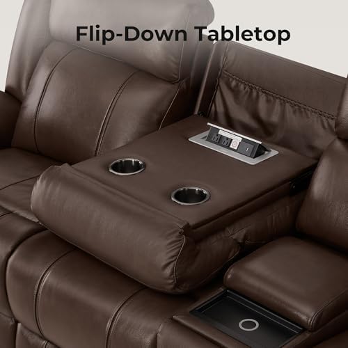 CHITA Leather Power Recliner Sofa, Dark Brown, 3-Seat - Image 4