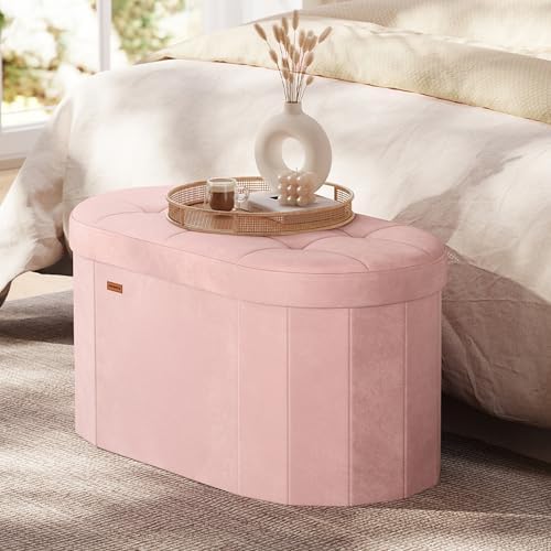SONGMICS Folding Ottoman with Storage, Oval Bench, Velvet Fabric - Image 2