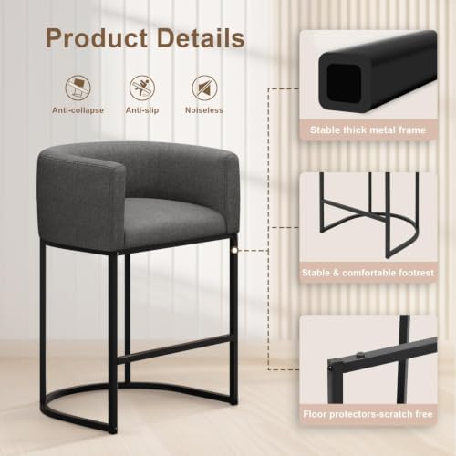 26" H Counter Height Bar Stools Set of 2, Modern Barrel Counter Stools - Image 6