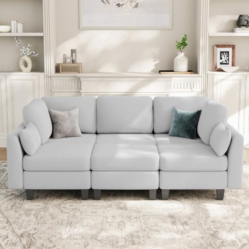 Sectional Sleeper Sofa, 6 Seaters Modular Sleeper Sofa Couch, Light Grey - Image 7