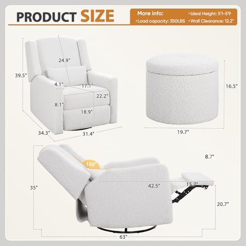 Large Power Recliner Chair Swivel Glider - Image 5
