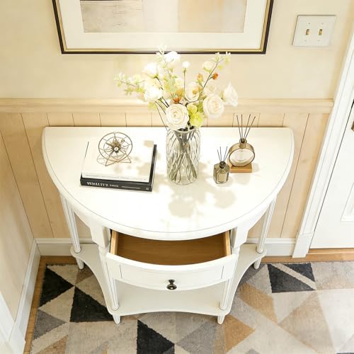 Half Moon Console Table Solid Wood Vintage Entryway Table - Image 5