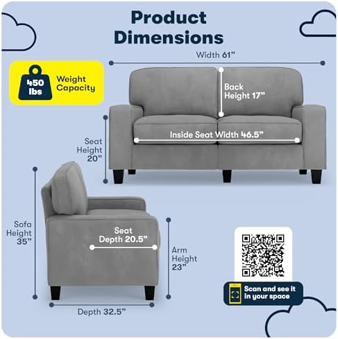 Serta Palisades 61" Track Arm Sofa, Easy Care Polyester, Soft Pillow Back - Image 2