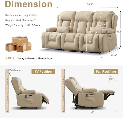 URRED Power Loveseat Recliner Sofa - Image 3