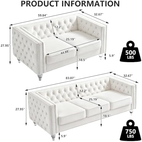 Aoowow 2 Piece Chesterfield Sofa Couch Set - Image 2