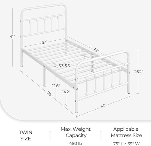 Yaheetech Twin Metal Platform Bed Frame, Victorian Headboard & Footboard - Image 2