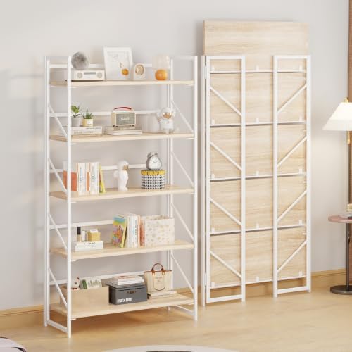 JSB 5 Tier No Assembly Folding Bookshelf, 30.7" Wide Foldable Storage Bookcase - Image 4