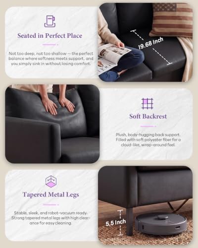 TYBOATLE Black Faux Leather Small Couch Loveseat, 2-Seater - Image 6