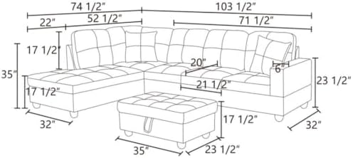 L-Shaped 3-Piece Flannel Sofa - Image 3