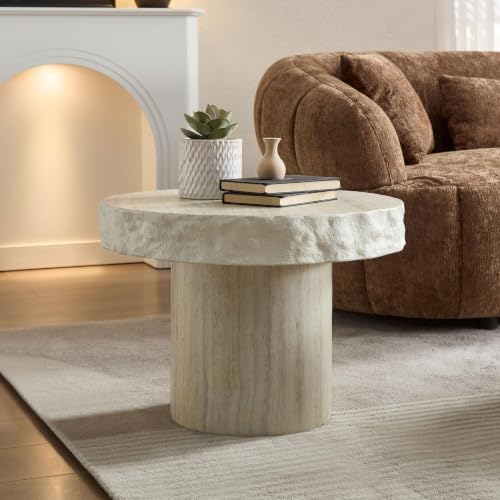 JUSTONE 23.82 Inch Faux Mars Textural Round Coffee Table, No Assembly Required by JUSTONE