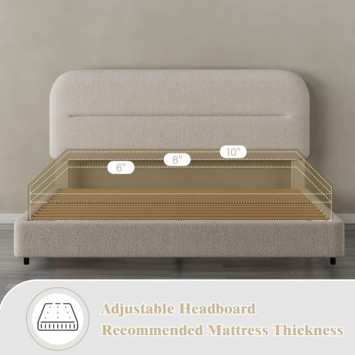 HOMBCK Queen Bed Frame, Cream Boucle Upholstered Platform Bed - Image 6