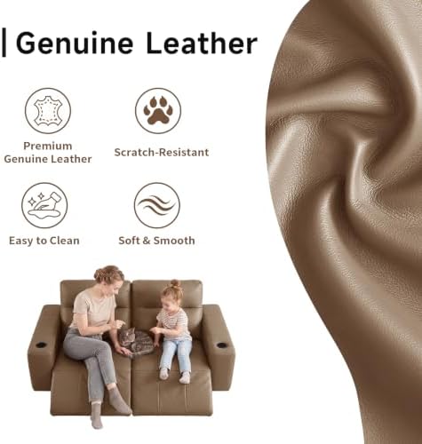Power Reclining Loveseat Zero Gravity Genuine Leather Sofa - Image 5