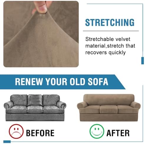 Sofa Cover 4 Piece T Cushion Sofa Slipcovers Thick Velvet Couch Cover Furniture - Image 6