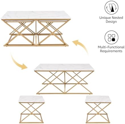 Modern Nesting Coffee Table Set of 3, Faux Marble Top - Image 7