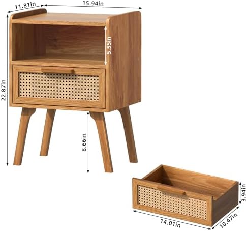 Lerliuo Rattan Nightstand, Side Table - Image 3