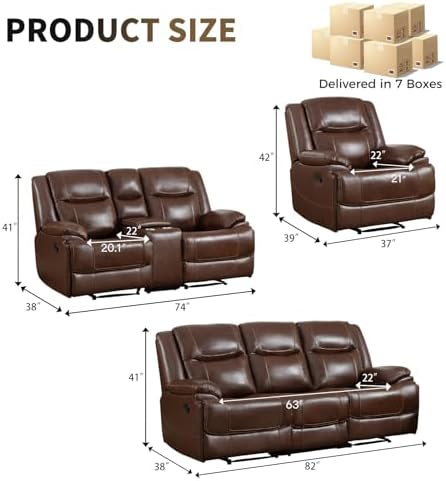 CANMOV Genuine Leather Manual Recliner Sofa Furniture Set - Image 5